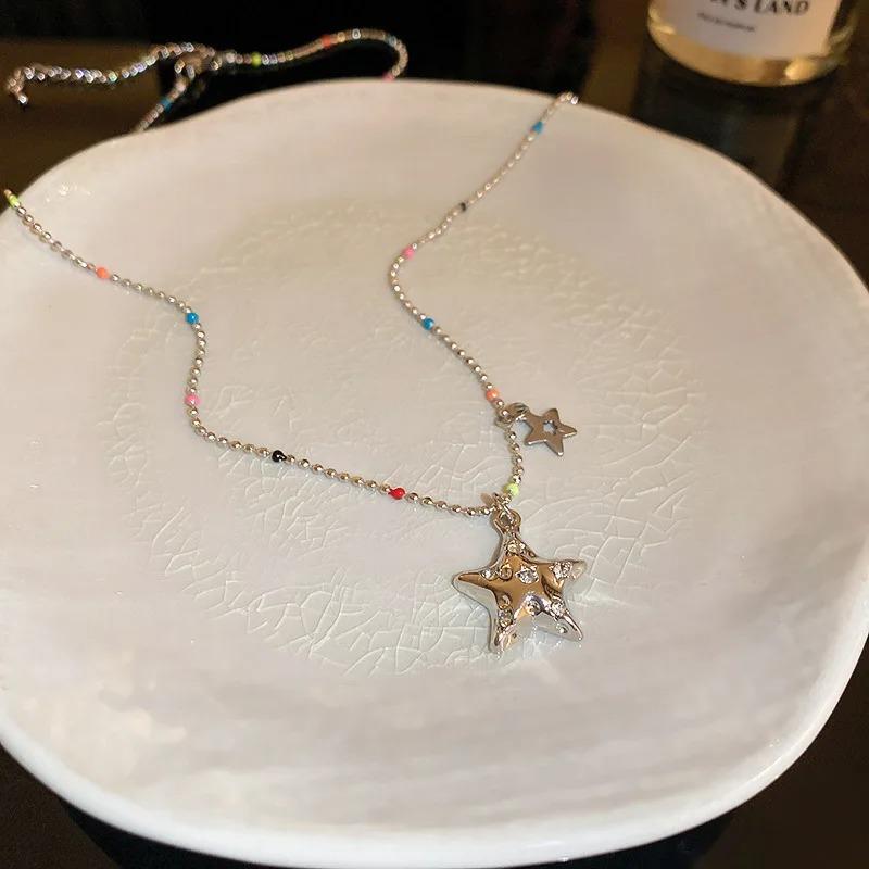 925 Silver Necklace Cute Five Pointed Star Smile Dimple Pendant for Women Girl Jewelry Gift