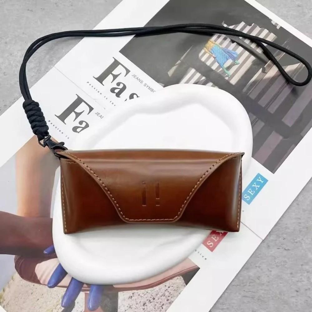 Anti-Fall Glasses Storage Bag Hanging Neck Sunglasses Eyeglass Bag PU Leather Glasses Bag Outdoor