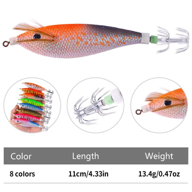 Luminous Wooden Shrimp Lure11CM13GSet of Universal Squid Hooks for Saltwater and Freshwater Fishing Hard Bait Fishing Lure