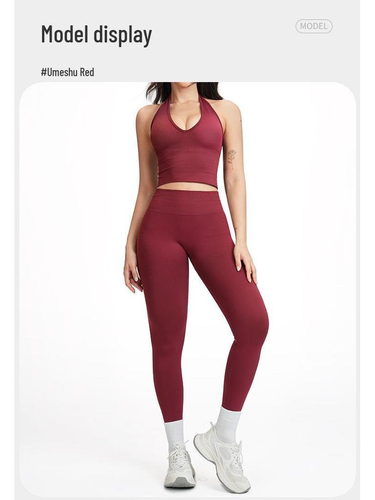 Damen Racerback Geripptes Yoga-Set: Nahtlose Taillenformende & Hüfthebende Fitnessbekleidung