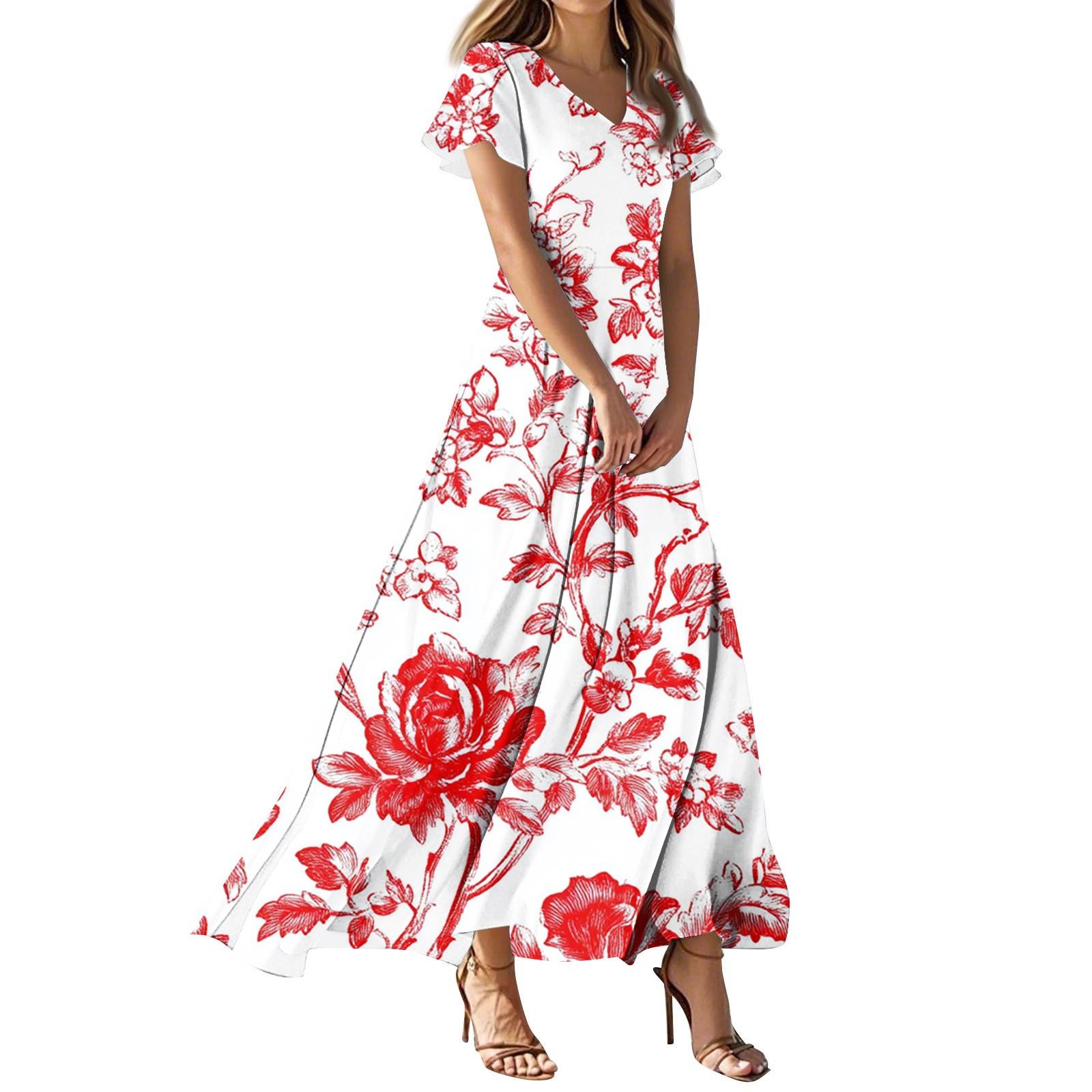 

Платья для женщин, летние, повседневные, на пуговицах, с V-образным вырезом, с коротким рукавом, для работы, платья S красный