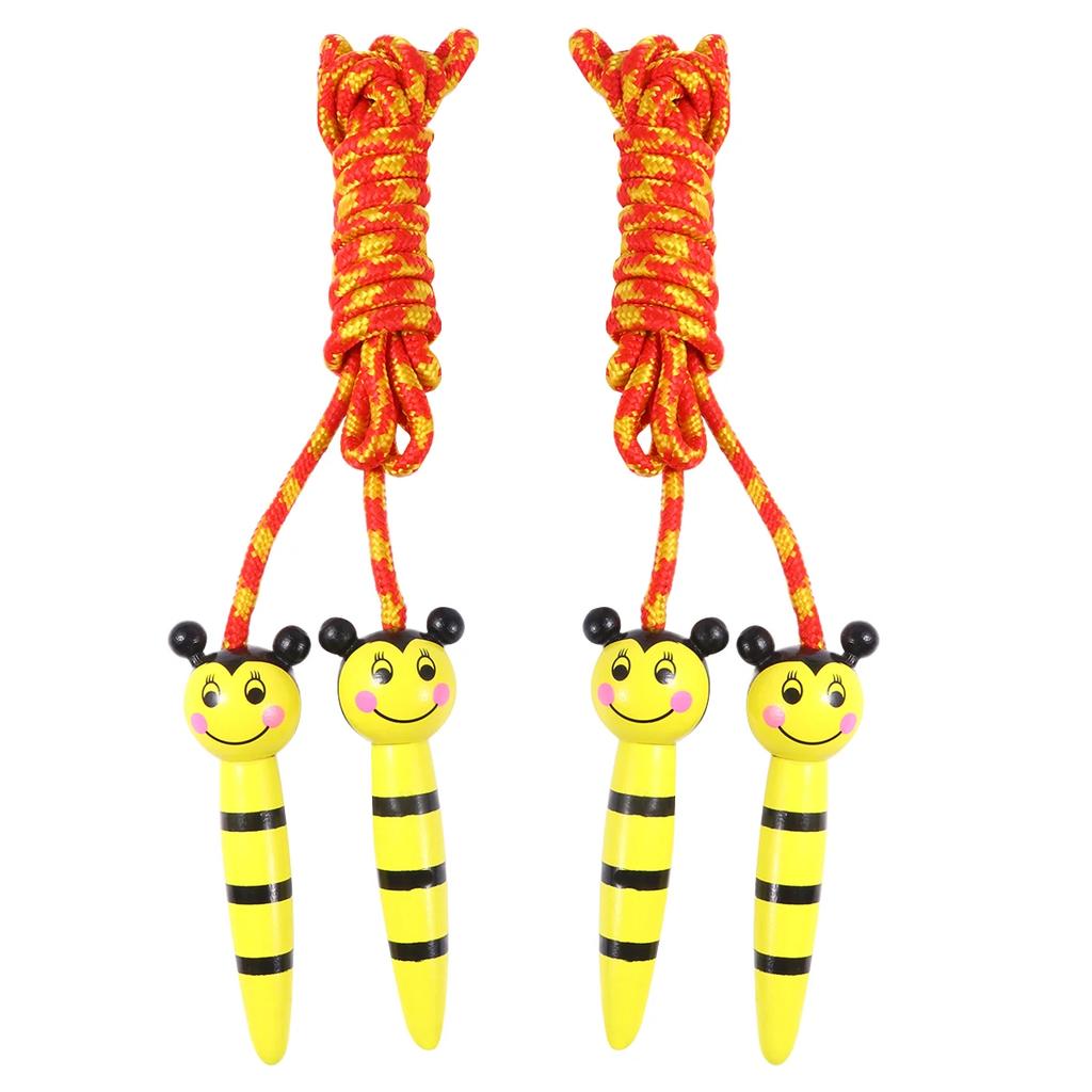 2 Stück Holz Springseil Premium Material Cartoon Design Leicht zu greifende Griffe Ideal für Zuhause Schule Fitness Übung Gelb