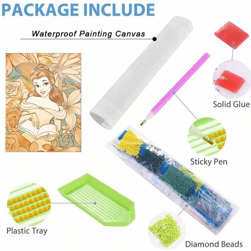 Disney Diamond Art Painting Kit Belle Reading Book Diamond Mosaic Pictures, Wall Art Crafts, Home Decor