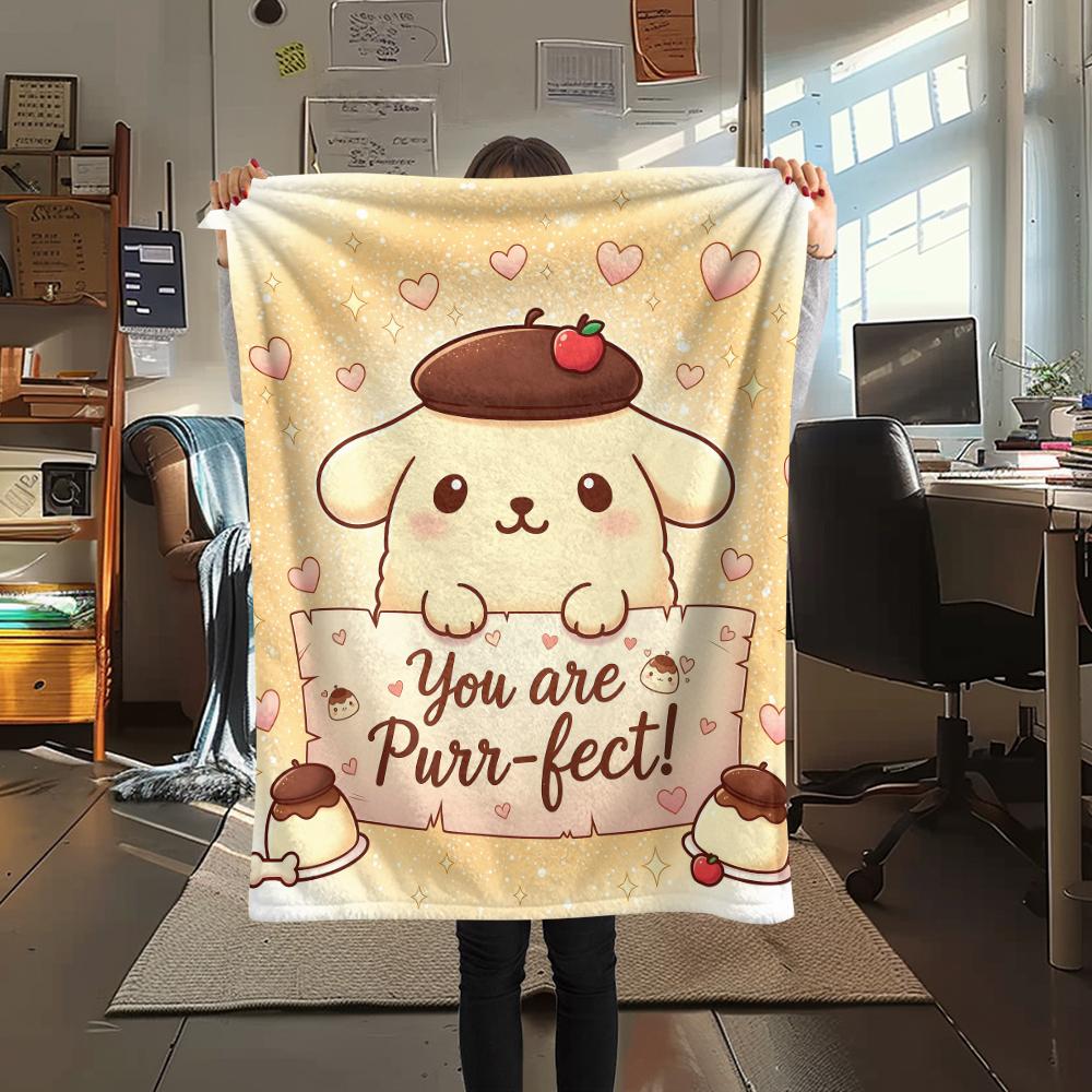 1PC Pompompurin Print Flannel Blanket, High quality All Seasons, Home Decor, Warmth and Comfort, Perfect for Christmas Gifts