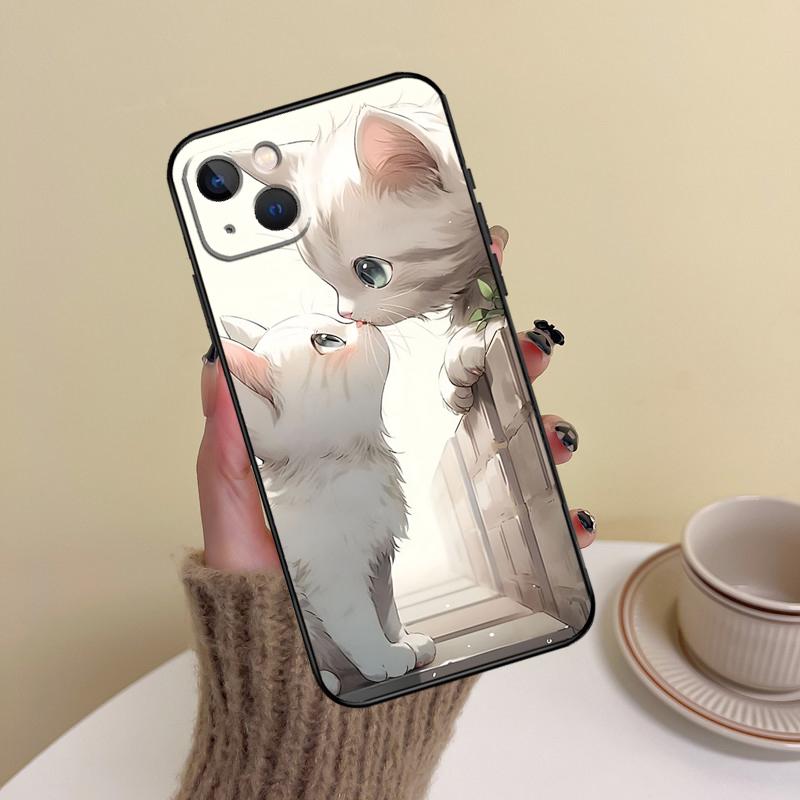 Funny Cute Cat Phone Case For iPhone 15 Pro Max 11 12 13 14 16 17 Pro Max mini Plus 16e 17 Air Cover Funda
