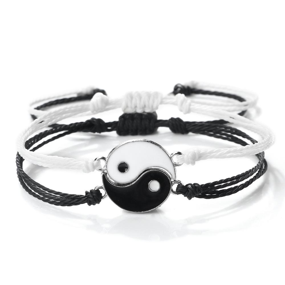 Yin Yang Harmony Tai Chi Men & Women Handmade Black & White Bracelet Set