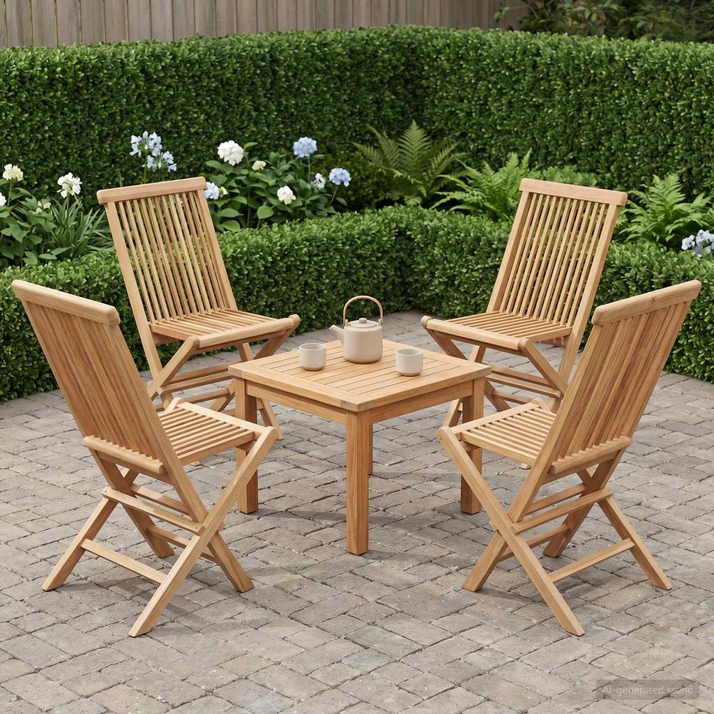 Folding Garden Chair 4 Pcs Natural Solid Teak Wood