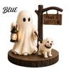 Rustic Halloween Decor Ghost Figurine Vintage Cozy Reading Book/Walking Dog Statue with Lantern Fall Home Accents Light Up Spooky Resin Tabletop