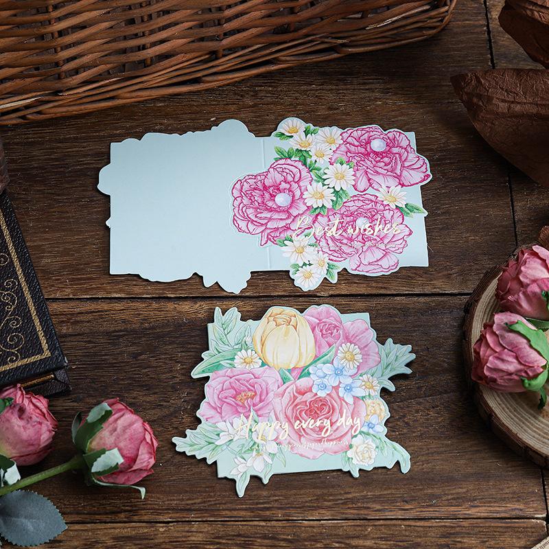 20pcs/set Mother's Day Greeting Cards Mini Size 8.2x8.2cm Floral Paper Blank Cards Thank You for Business Gift Card