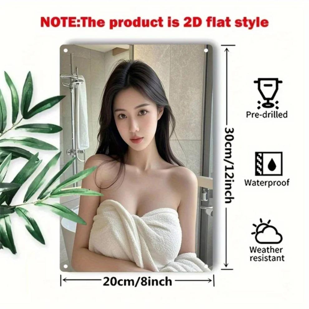 Durable Flat Metal Sign Wall Art for Bathroom Decor Elegant Female Poster Retro Christmas Gift Home Cafe Bar Easy Hang