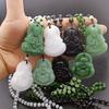 Guanyin Buddha Jade-Style Pendant Necklace with Beads in White, Black, and Green