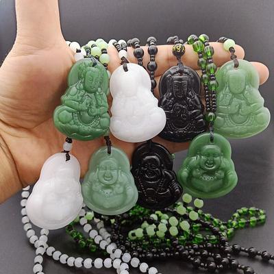 Guanyin Buddha Imitation Jade Pendant with Beaded Necklace