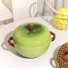 Green Apple Ceramic Binaural Soup Bowl with Cover Household Creative Student Dormitory Instant Noodles Pasta Bowl Tableware