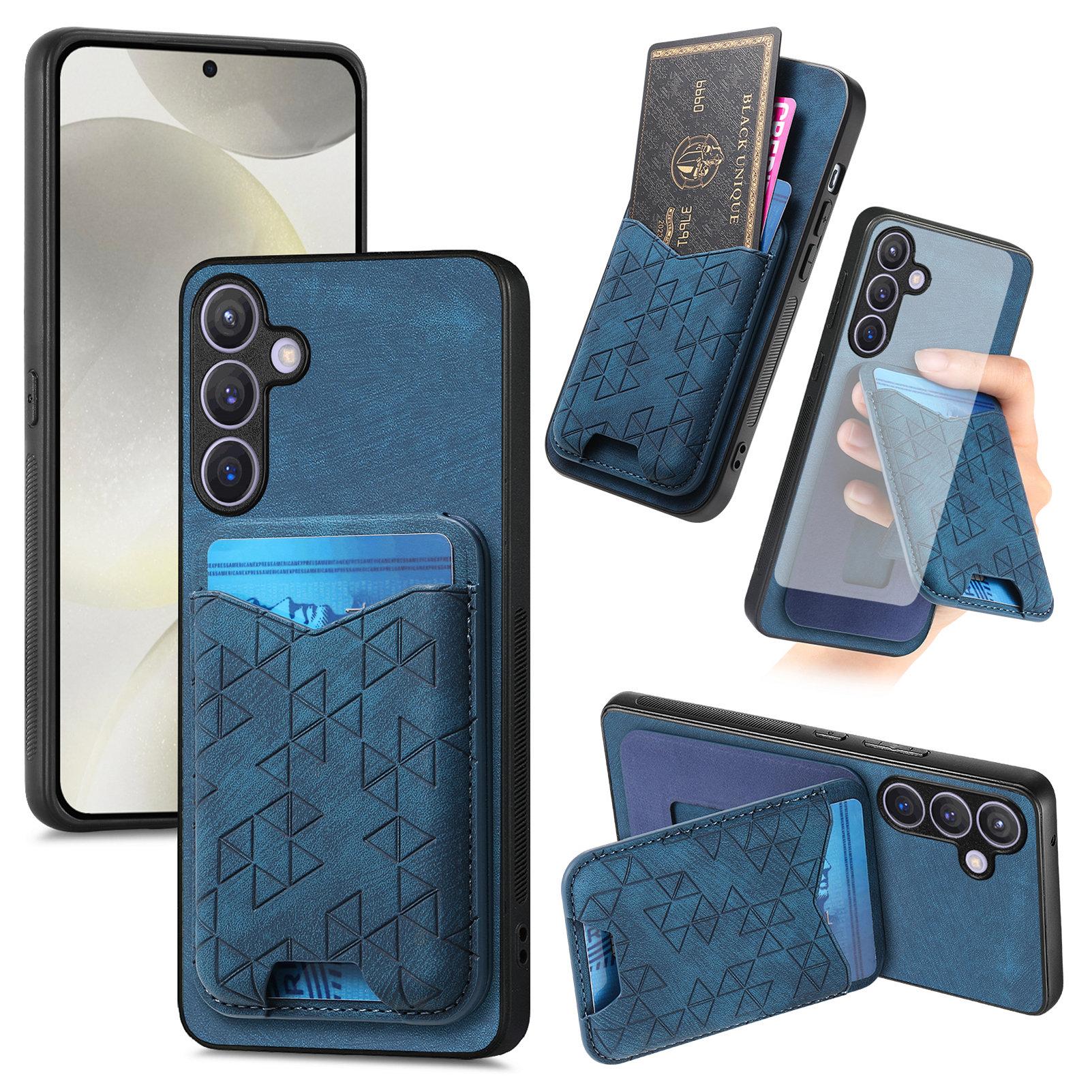 

For Samsung Galaxy S24 Case Imprinted Pattern Card Holder Kickstand Leather Back Cover Blue