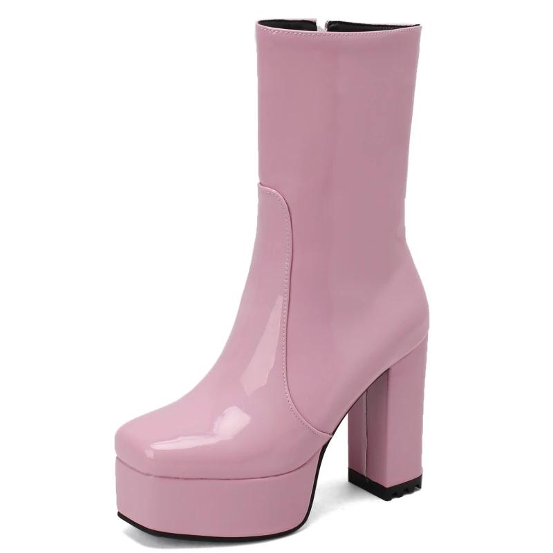 Stivaletti alla Caviglia con Plateau di Tendenza per Donna Neri Bianchi Blu Rosa Tacco Alto Stivaletto da Pioggia Corto Autunno Inverno Scarpe da Ballo da Festa Femminile Sexy