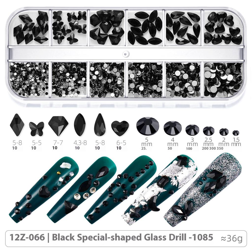 Broca para Nail Art 12 Compartimentos Strass Fundo Plano Broca Formato Especial Unha Vidro AB Aurora Transparente Broca Unha Conjunto de Joias para Nail Art