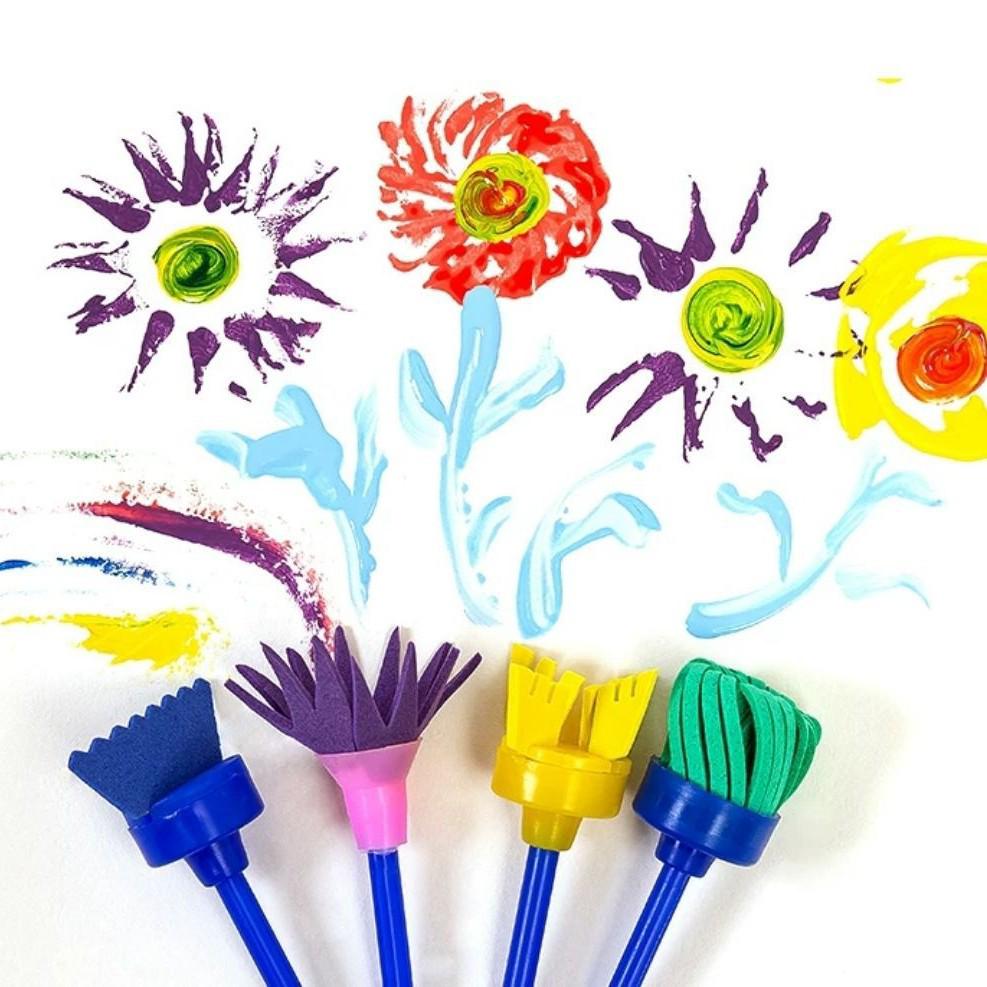 Kids' Painting Sponge Brush Set - 4 Mushroom Stamp Tools for Finger Painting Graffiti