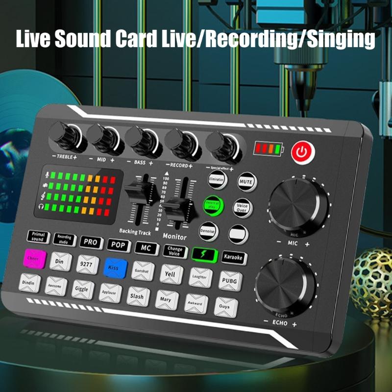 Professional F998 Sound Card & BM800 pickup Set with Wind Screen & Adjustable Stand for Podcasting Music Recording
