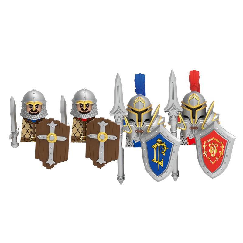 Medieval Soldier Knight Figure MOC Building Block Green Dragon Castle Infantry Orcs Pirate Roman Cavalry Weapons Toys Gifts D122