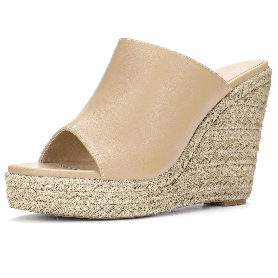 

Allegra K Women s Platform Mules, Open Toe, Wedge Heel, Nude, Size 24cm