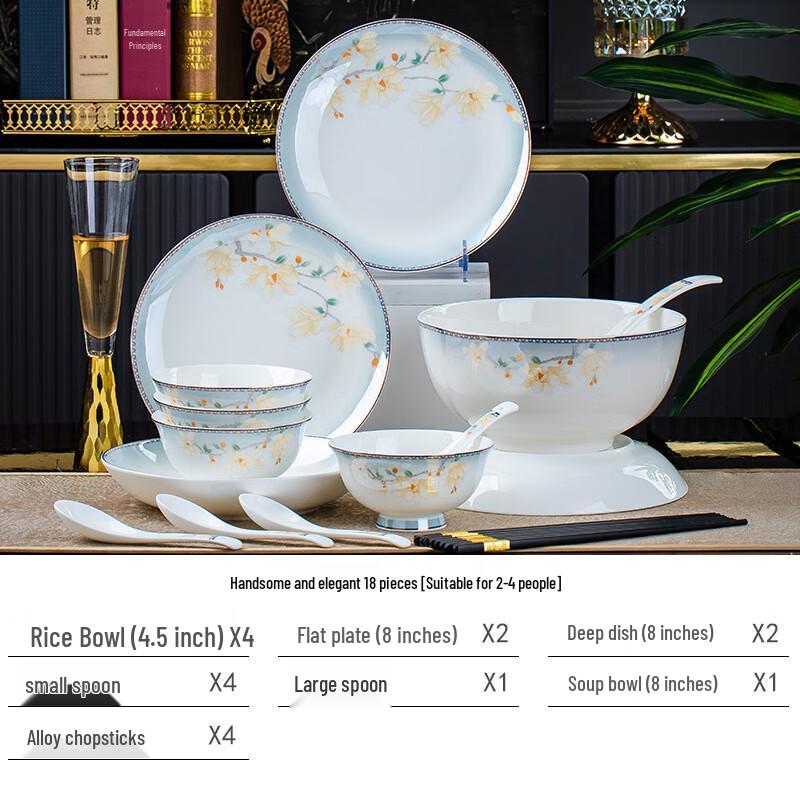 18-Piece Bone China Ceramic Dinnerware Set