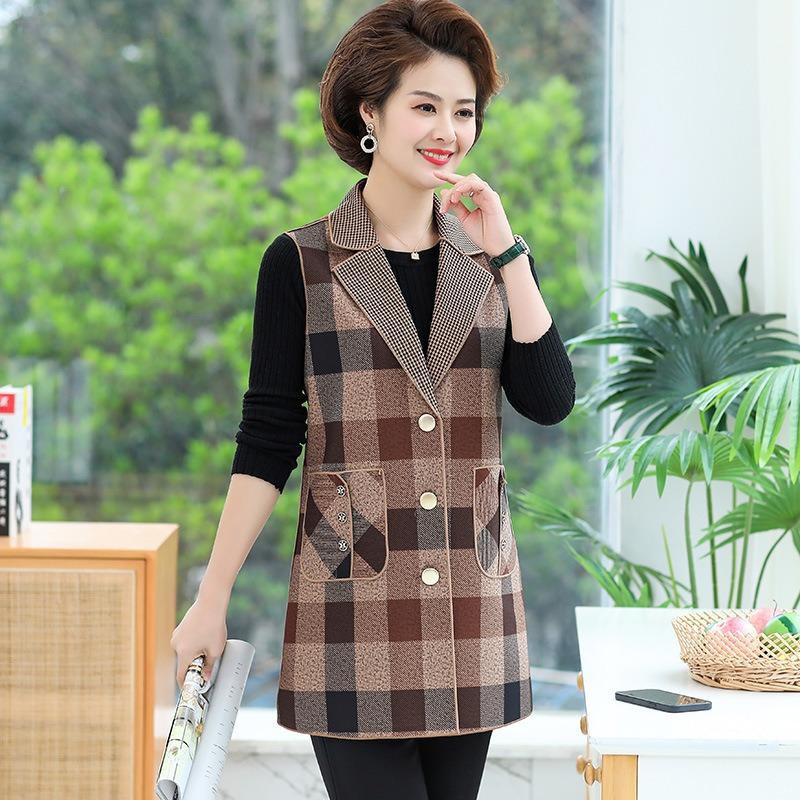

Long plaid vest women s medium vest jacket Mid-Autumn dress outer vest top 5XL