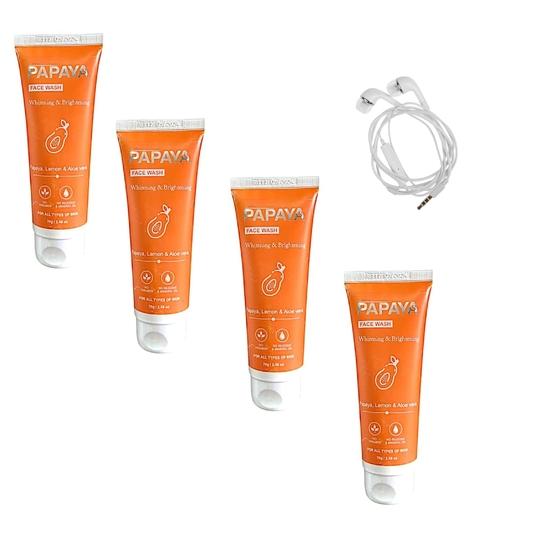 Morvin papaya face wash whitening and brightening all skin type 70 g pack of 4 free earphone