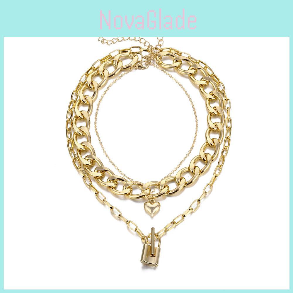 Stylish Alloy Key Pendant Necklace Three Layer Chain For Women Fashion Jewelry Gift