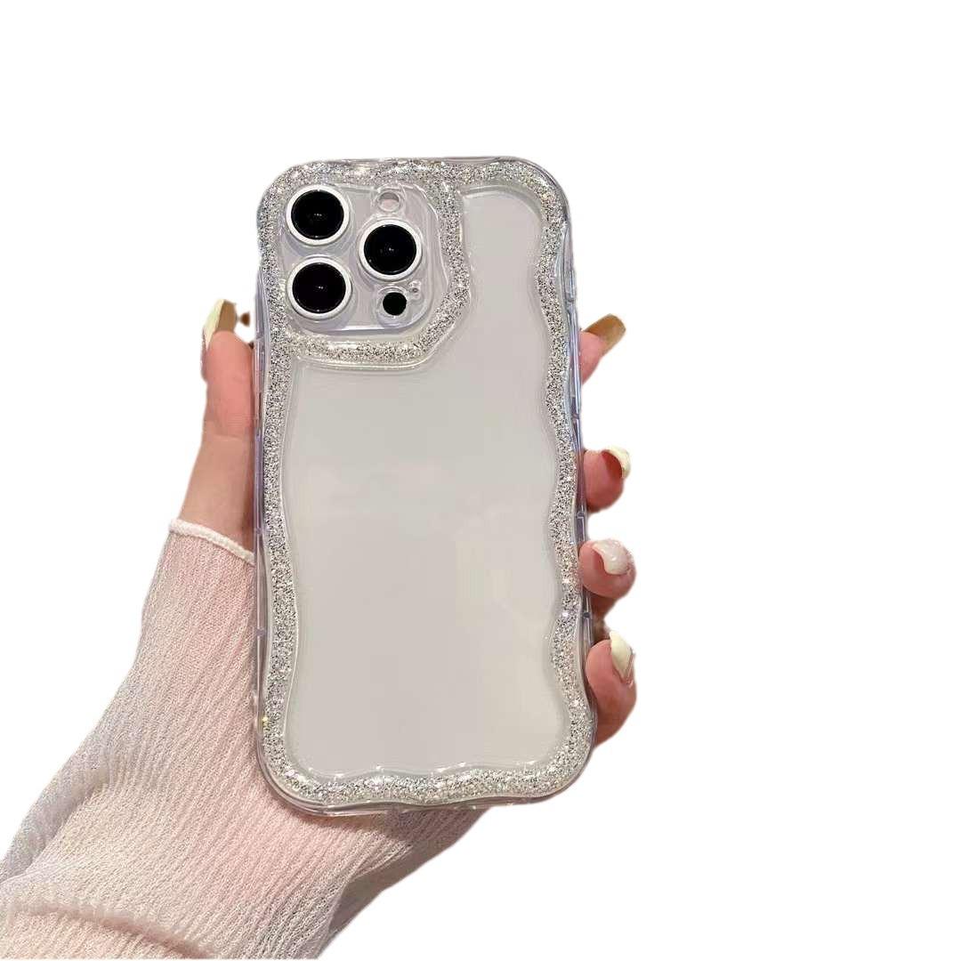 

Compatible iPhone 17 Pro Max Macaron Glitter Wave Anti-fall Transparent Case iPhone 14 Pro Max прозрачный