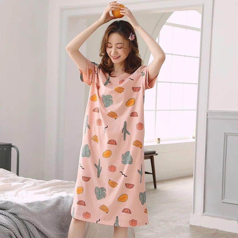 Dámské potištěné výstřih s výstřihem pohodlné lehké noční košile s polovičními rukávy dámská noční košile volného střihu oblečení na spaní pyžamo