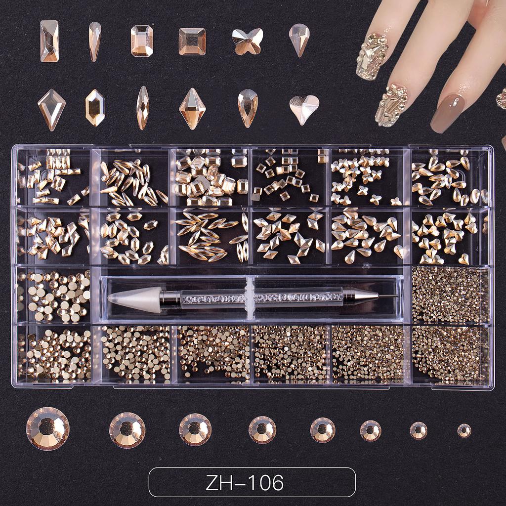 Nail Art 21 Grid Rhinestone Box Nail Art Diamond Flat Bottom Special-Shaped Diamond Nail Rhinestone Nail Art Jewelry Set