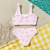 Girls Two Piece Swimsuit Tankini Set with Patterned Crop Top and Matching Bottoms for Swimming and Beach Activities