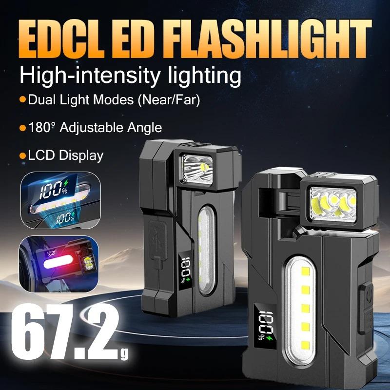 Rechargeable Dual Light Flashlight Rotatable Pocket Work Light with Metal Clip EDC Torch for Outdoor Camping Hiking Emergency