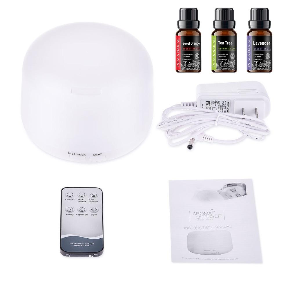 Multi-Function Essential Oil Diffuser 300ML Colorful Night Light Aromatherapy Humidifier With Remote Control & 3 Bottle Gift Set