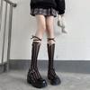 Black Socks for Women Japanese Style JK Knee High Socks Hot Girl Fishnet Hollow Cross Tie Calf Socks White Summer Thin