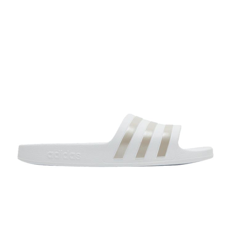 Adidas Adilette Aqua Slides  White Platinum Metallic  42