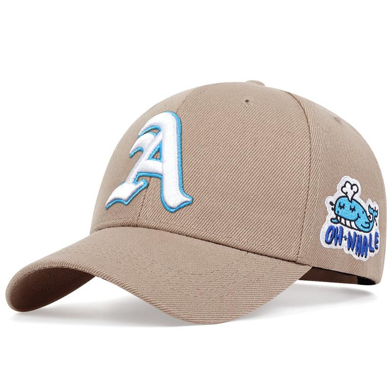 Unisex Gothic Letter A Side Whale Embroidery Baseball Caps Spring and Autumn Outdoor Adjustable Casual Hats Sunscreen Hat