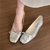 2025 Spring and Autumn New Fashion Versatile Round Head Shallow Mouth Single Shoes Women's Summer Comfortable Versatile Flat-bottomed Small Silver
