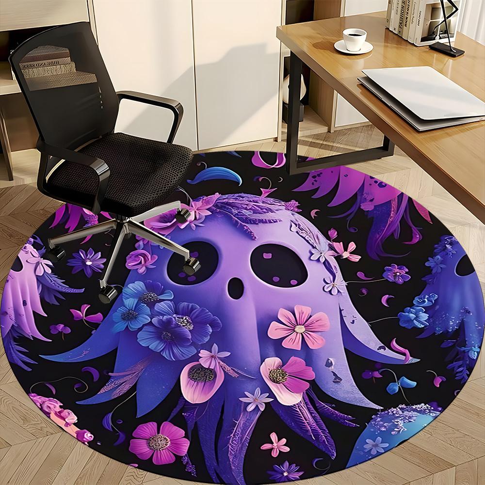 1pc Ghost Flowers Office Round Area Rug, Under Office Chairs Bedroom Living Room Home Decor, Room Deco