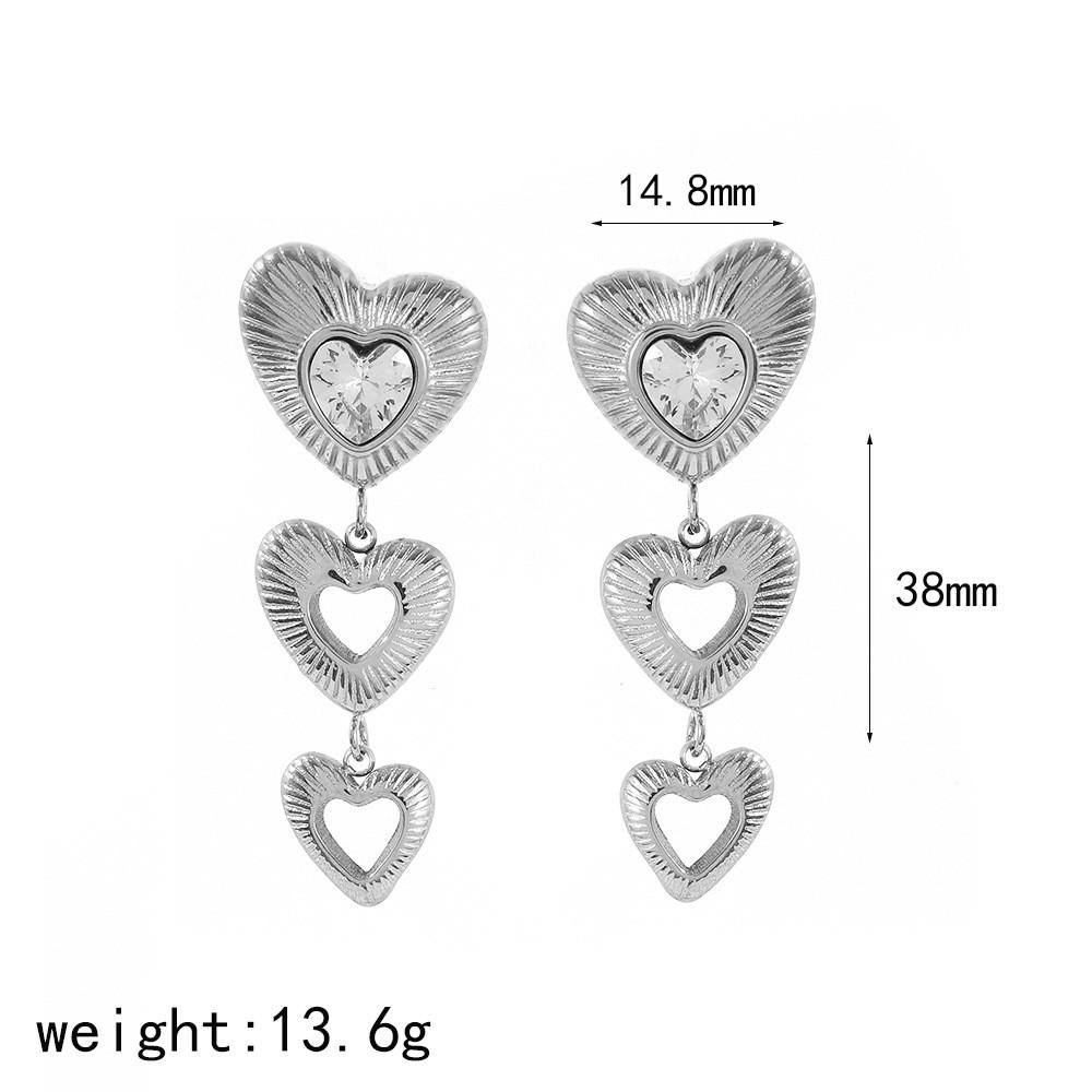 Stylish Heart Shape Stainless Steel Earrings With Sparkling Inlay For Women