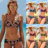 Europäischer und Amerikanischer Brustkreuz-Träger Mehrfarbiger Geteilter Badeanzug Damen Ethnischer Stil Druck Sexy Bikini Bikini Badeanzug