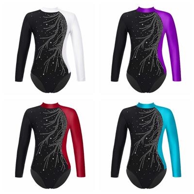 Mädchen Stehkragen Langarm Ballett-Trikot Glänzende Faux-Diamanten Verziert Schlüsselloch-Rücken Eiskunstlauf-Jumpsuit