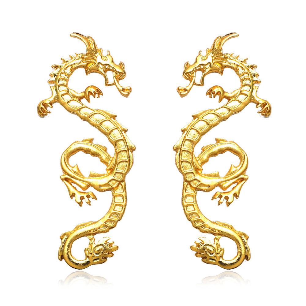 Exaggerated Dragon Shaped Drop Earrings Gold Tone Statement Earrings for Women Bold Fashion Jewelry