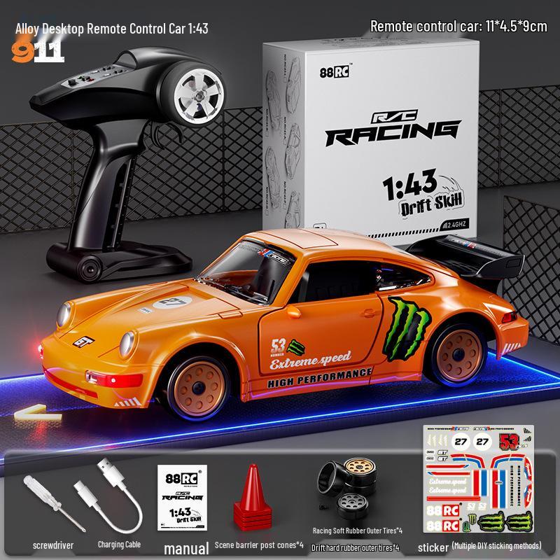 1:43 Alloy Drift RC Car - Gyroscope, Double Doors, 2.4G Remote Control, Full Throttle & Steering, Lights