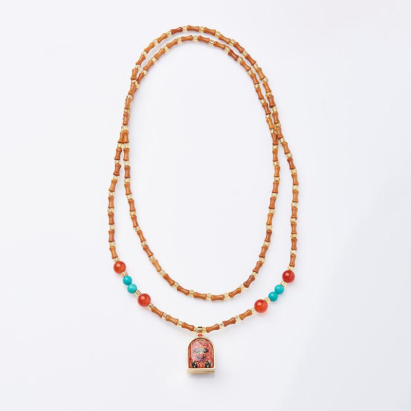 Handcrafted Retro Bamboo Necklace with Chinese Olive Core Pendant