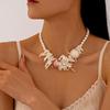 Sweet Iris Flower Pendant Necklace Petal Pearl Beaded Choker Fashion Beach Necklace Jewelry  Beach
