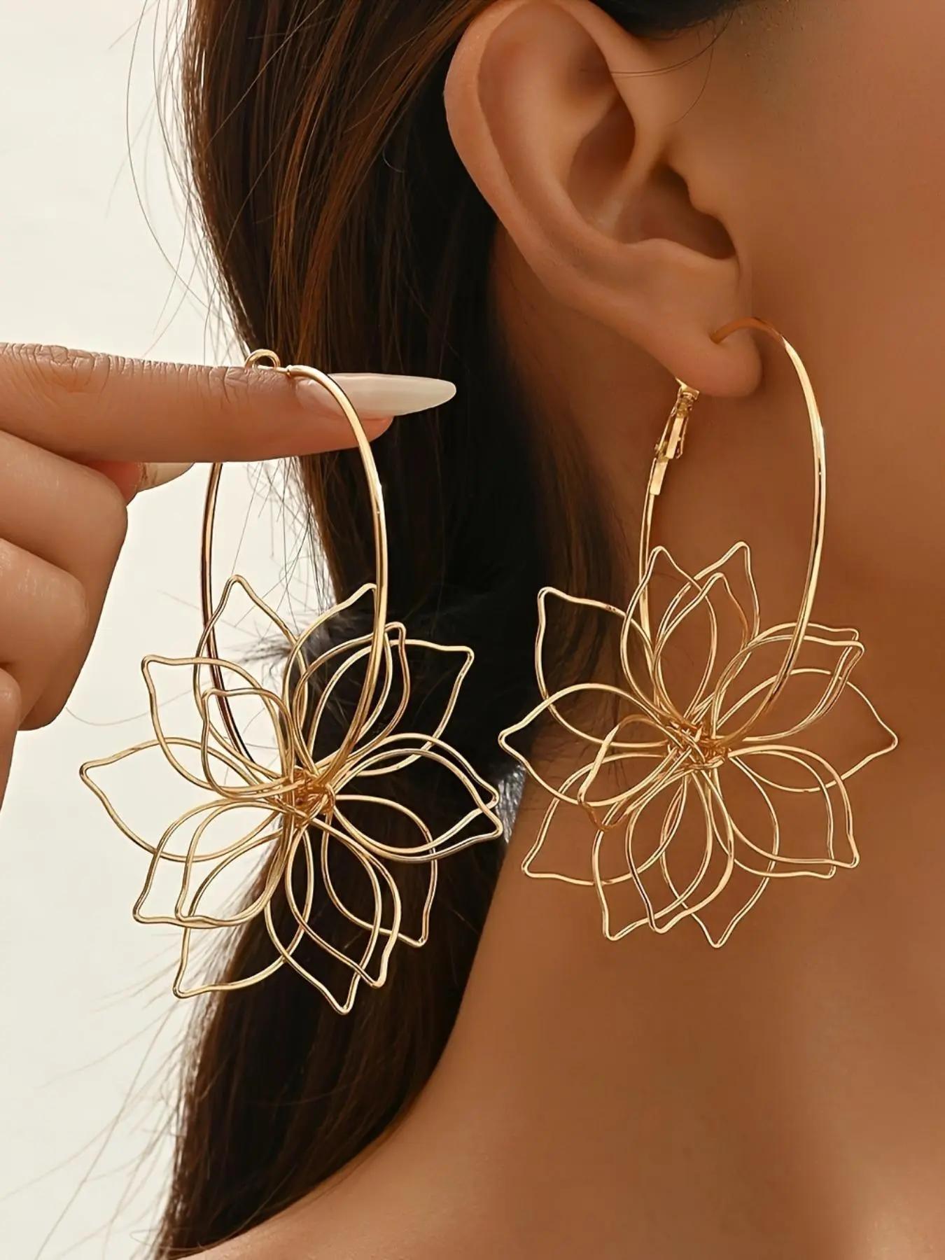Fashionable Flower Design Hoop Earrings, Fashion Jewelry for Party, Daily Clothing Decor, Trendy All-match & Exquisite Jewelry