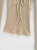 Women's Lace-Up U-Neck Slim Fit Long-Sleeve Ribbed Knit Top for Spring/Autumn