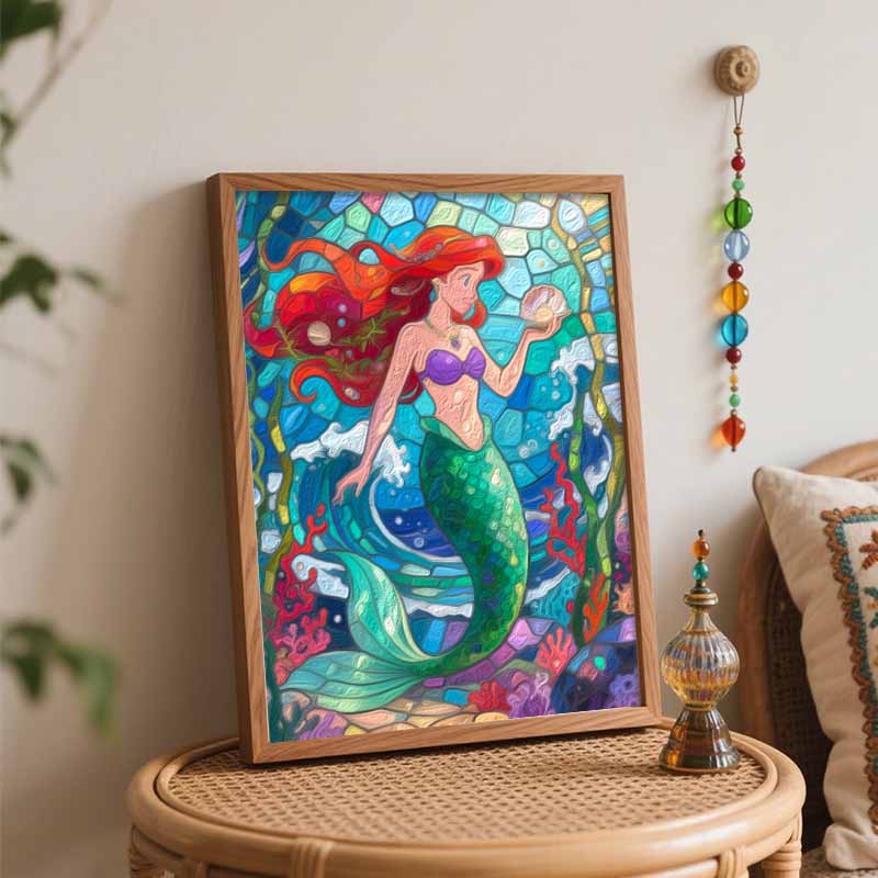 Disney mermaid oil painting hand painting coloring painting handmade diy home decoration gift