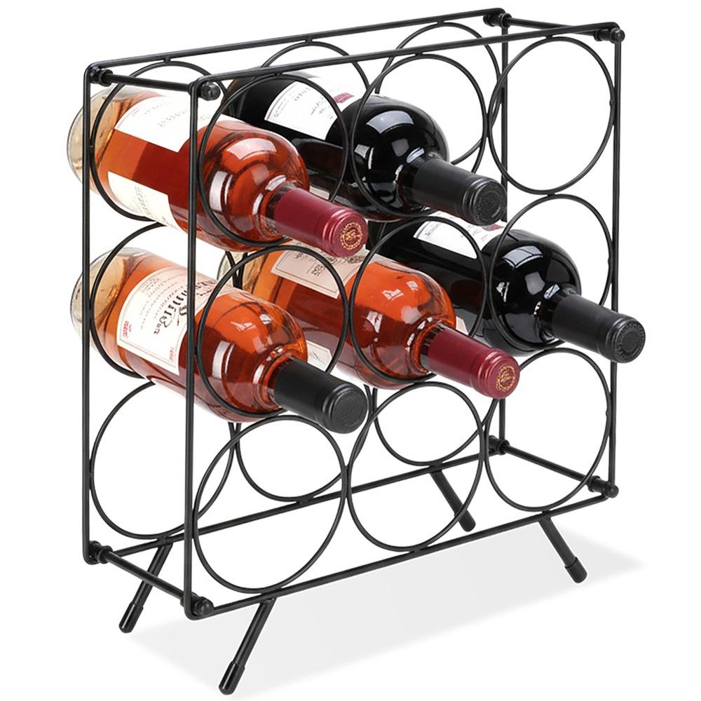 Schwarzes Metall-Weinregal für 9 Flaschen